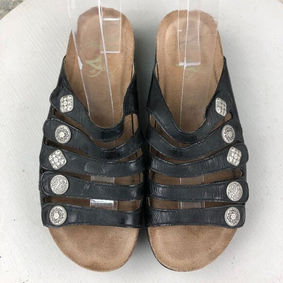 Dansko Womens Size 38 (7.5-8) Janie Black Leather Open Toe Strappy Slide Sandals - Picture 3 of 15